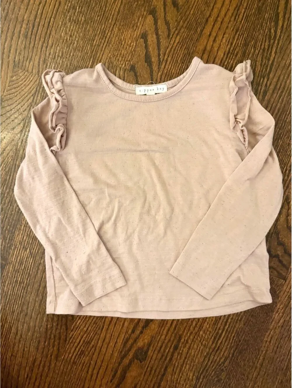 Copper Key Pink Sparkle Girls' Long Sleeve Ruffle Shoulder Top Size 4